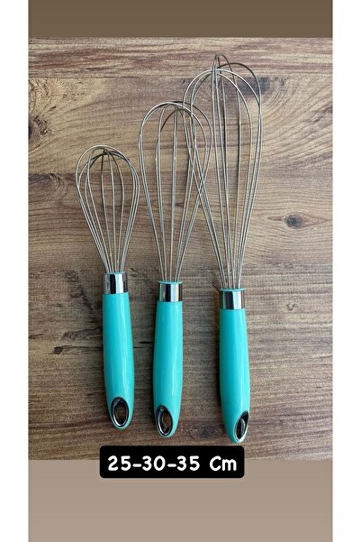 Doğuş Mutfak Set of 3 25-30-35 cm Stainless Steel Metal Whisks – for Mixing Eggs, Cakes and Dough
