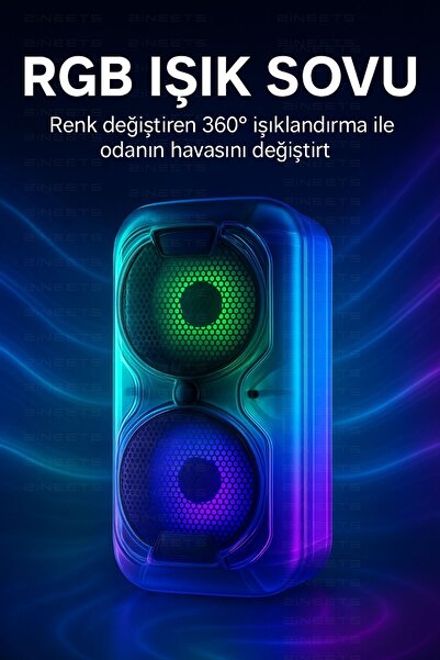 Zineets FULL Işıklı Büyük Boy Party Box Bluetooth Hoparlör Taşınabilir Şarjlı Ses Sistemi Radyolu
