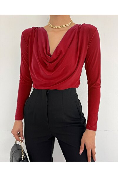 Modamorfo Sendy Blouse with Draped Collar -Red