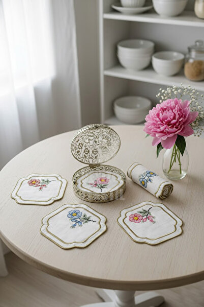 Çt Çeyizci Tekstil Sunumluk Peçete, Kokteyl Peçetesi, Kahve Yanı Sunumluk, Bardak Altlığı 6 Adet Sunum Peçetesi