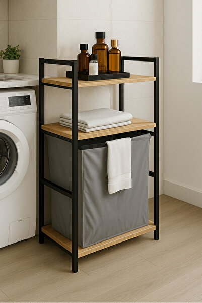 PEKA 2 Raflı Çamaşır Sepeti Banyo Düzenleyici Raf Kirli Sepeti