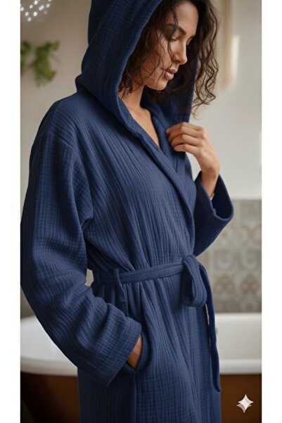 Ersperto رداء حمام بغطاء للرأس مصنوع من القطن 100%، 4 طبقات من الموسلين، للجنسين، ناعم، خفيف، سريع الجفاف