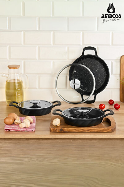 Amboss Set de 6 oale din fontă cu capac din sticlă de cuarț