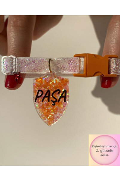 VenüsTakı "kalkan" Şeklinde Beyaz Tasma - Zilli - Sun Orange Glitter - Isimli...