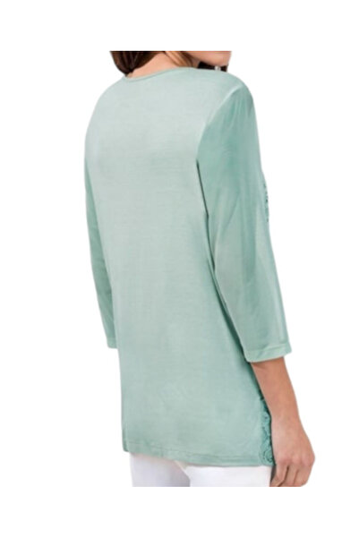 MAMAYAGA Plus Size Women's Sports Blouse - Floral Laced, Tulle Sleeves, Stylish Curve Model