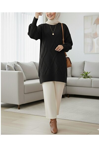 Modamorfo Μαλακό πλεκτό τουνίκ με σχέδιο μπακλαβά -Μαύρο