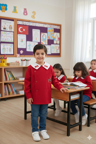 BALCI erkek çocuk kırmızı ana sınıfı önlügü 2025