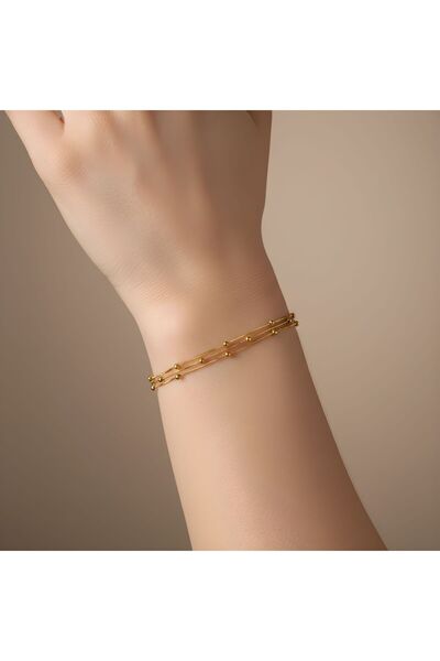 Snartun سوار سلسلة مصنوع من الفولاذ الذهبي مع تفاصيل مميزة |   مقاوم للماء، لا يسبب الحساسية، مجوهرات أنيقة |   صندوق خاص