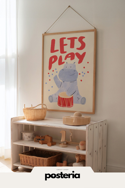 Posteria Modern Pastel Çocuk Odası Dekoru, Çocuk ve Bebek Odası Tablosu , Doğal Ahşap Çerçeveli Tablosu