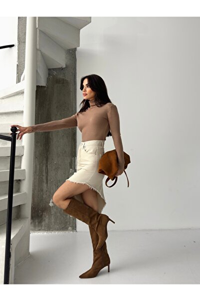 SHEVEGA Women Beige Skirt Tassel Asymmetric Cut Linen Skirt