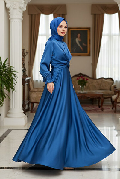 Neva Style Креп-сатен, індиго-синій, закритий вечірній костюм 3389IM