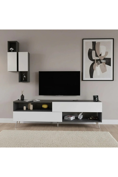 Stylish Home طاولة تلفزيون ابيض ورمادي مودرن - TV02