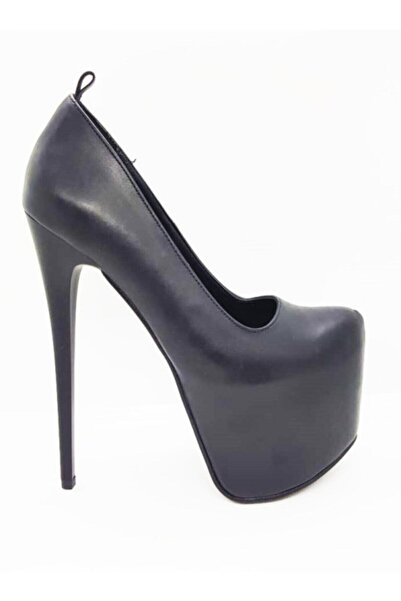 Afilli Black Skin Platform Thin High Heel Women's Shoes Comfortable Fit