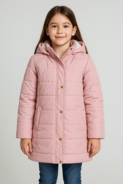 Mika Bebek & Çocuk Thick Fiber Filled Water Wind And Rain Proof Hooded Girl's Winter Luxury Powder Puffer Coat
