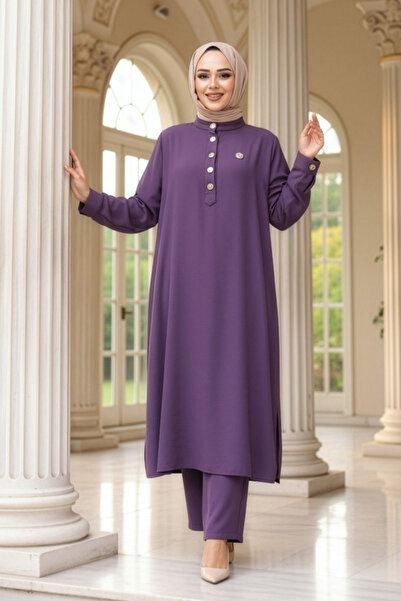 N.S NEVA STYLE طقم ملابس إسلامية سوداء بتفاصيل أزرار 76642LILA