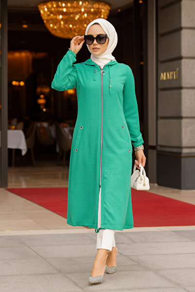 Neva Style Green Zippered Hijab Cap - 70792Y