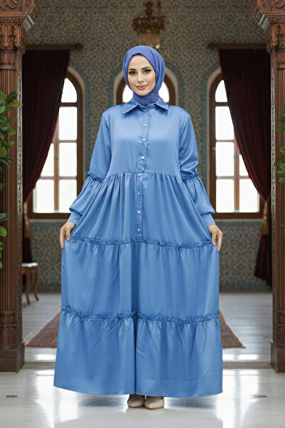 Neva Style Kat Pleated Indigo Blue Hijab Dress 5884Im