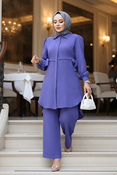 N.S NEVA STYLE Set dublu hijab lavandă cu nasturi 68351LV