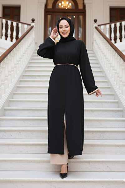 N.S NEVA STYLE طقم ملابس إسلامية سوداء بفتحة جانبية 76112S