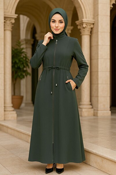 Neva Style Pocketed Khaki Hijab Dress 60125Hk