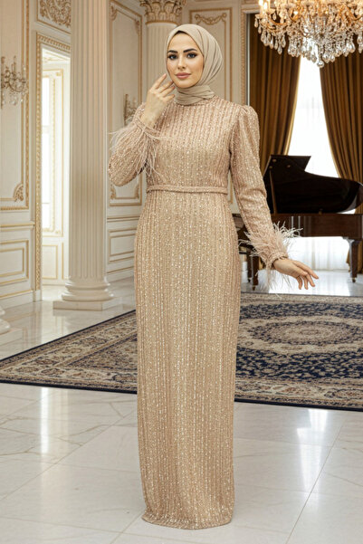 Neva Style Sequined Gold Hijab Evening Dress 23210Gold
