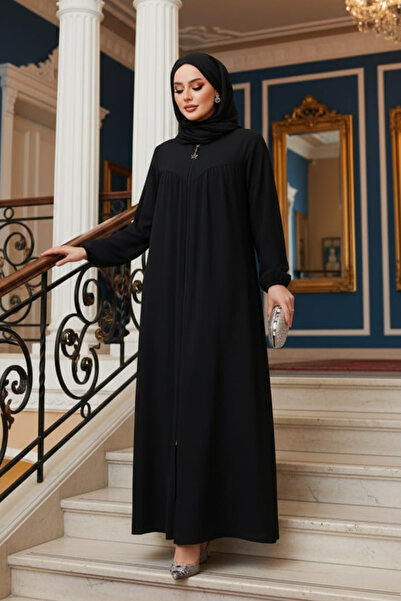 Neva Style Hijab negru cu fermoar Ferace 45285S