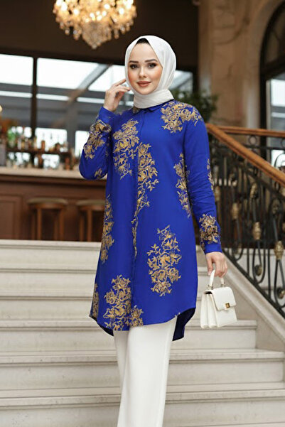 Neva Style Sax Blue Patterned Hijab Tunic - 11720SX