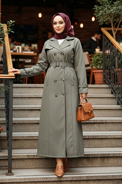 N.S NEVA STYLE Κουμπωτή Ανοιχτόχρωμη Καμπαρντίνα Hijab 7261AHK