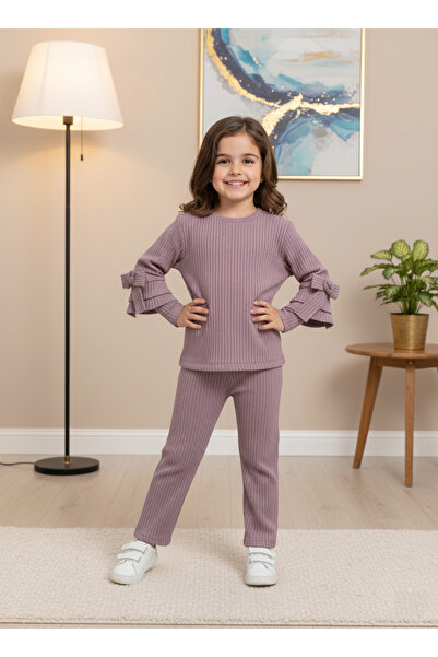 inebolu kids طقم بنات قماش قابل للتمدد قصة فضفاضة قماش مجدّل