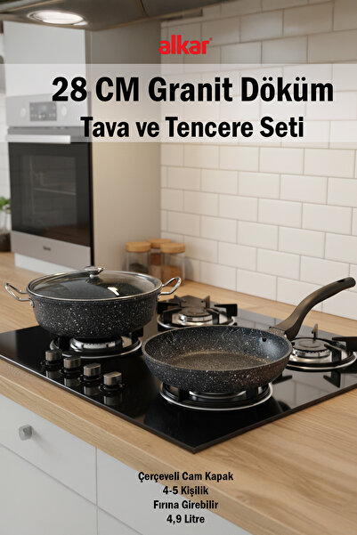 FİTHOME Pot and Pan Set Granite Cast Rice Pot and Cast Pan Set