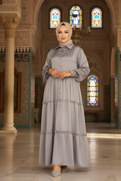Neva Style Kat Pleated Gray Hijab Dress 5884Gr