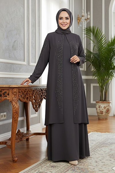 N.S NEVA STYLE Abaya Hijab afumat brodat cu margele 29132FU