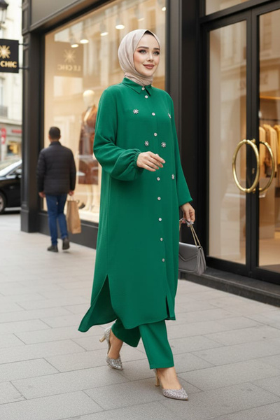 Neva Style Σετ δύο τεμαχίων με λεπτομέρεια από χάντρες σε σμαραγδένιο πράσινο χρώμα 12082ZY