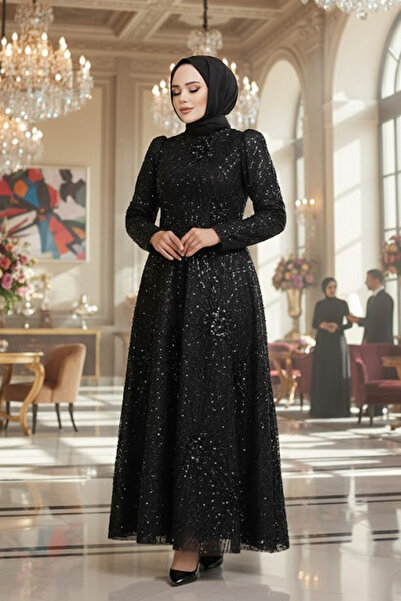 Neva Style Βραδινό φόρεμα με χάντρες μαύρο χιτζάμπ 50461S