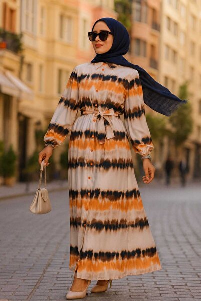 Neva Style Πορτοκαλί Μοτίβο Χιτζάμπ Φόρεμα - 23551T