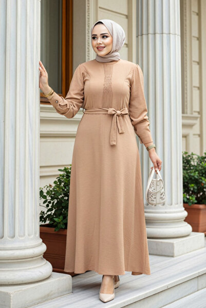 N.S NEVA STYLE Φόρεμα Μπισκότο Καμιζόλα με Ζώνη 6621BS