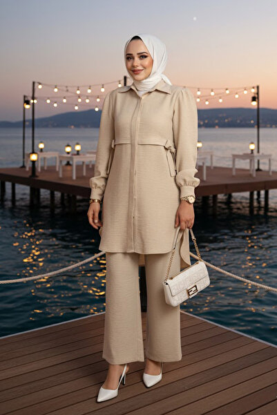 N.S NEVA STYLE طقم حجاب بيج بأزرار 68351BEJ