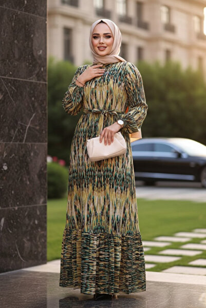 N.S NEVA STYLE Oil Green Hijab Dress 52721Yy