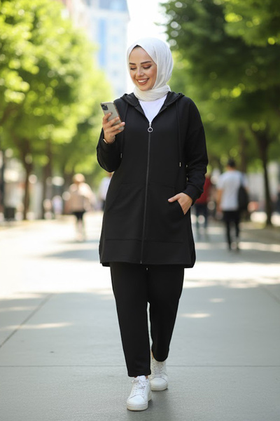 N.S NEVA STYLE Costum dublu cu fermoar negru 17461S