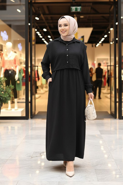 N.S NEVA STYLE فستان حجاب أسود بتفاصيل سترة 7253S