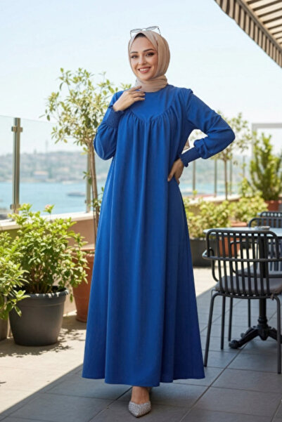 Neva Style Drape Detailed Indigo Blue Hijab Dress 23211IM
