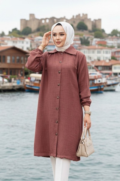 N.S NEVA STYLE تونيك حجاب بني بأزرار 70881KH