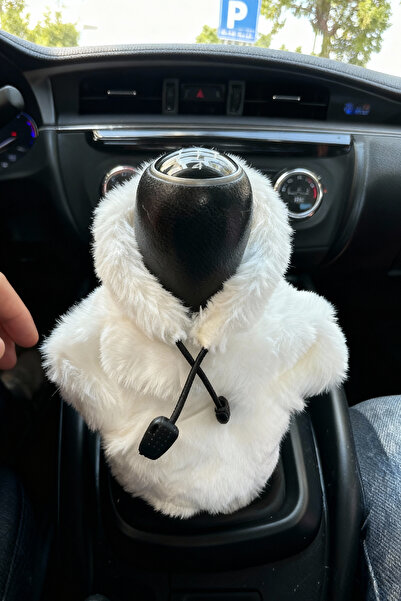 ZOA Araba Vites Süsü Beyaz Yumuşak Peluş Hoodie Kapşonlu Vites Poları