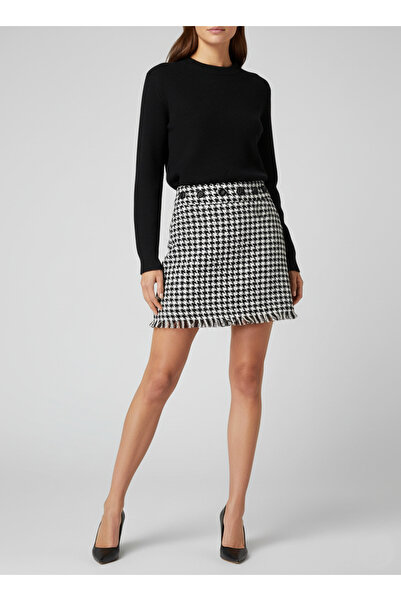 Lady Lydian تنورة قصيرة من التويد قابلة للتعديل بنمط أقدام الإوز باللونين الأ...