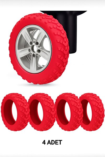 DefneAtes 4 Adet Kırmızı Silikon Bavul Tekerleği Kılıfı Sessiz Koruyucu Ofis ...