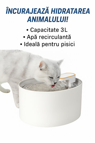 ADESSNA Dispenser Automat de Apă pentru Animale – Fântână Silențioasă, 3L, Cu Filtru de Carbon,USB