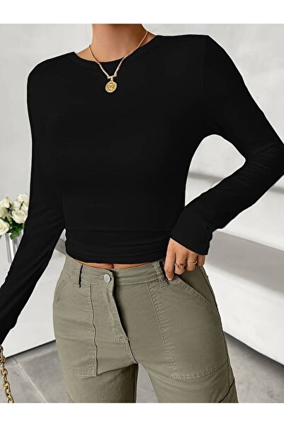 LADY HAZAL Μαύρο Slimfit Body - Soft Touch Interlock Αθλητικό Στυλ Ποδηλασίας Fitness