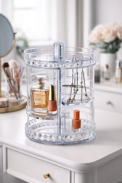 OEM 360° Rotating Cosmetic Organizer, Compact Design, Ideal For Makeup, Trans...
