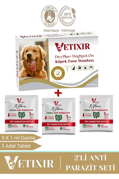 VETIXIR Köpek Bitkisel İç Dış Anti Parazit Uzaklaştırıcı Damla ve Tablet ( 5 damla 3 tablet )