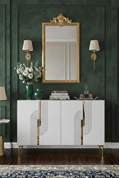 CENEYRA KA1208BG MEYRA120 KONSOL, KAHVE KÖŞESİ ve TV SEHPASI BEYAZ-GOLD 120cm